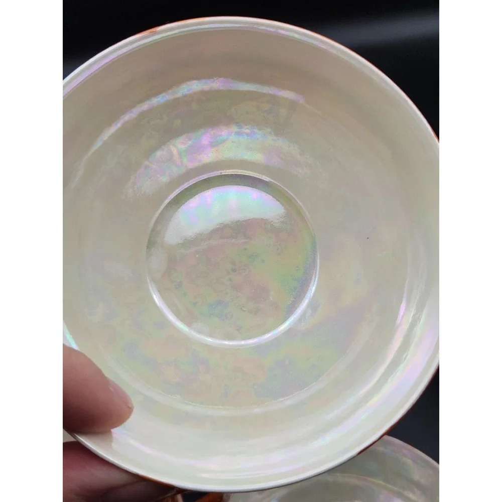 Rudolph Wachter RW Germany Orange Iridescent‎ 5 Porcelain Tea Cups Saucer Plates